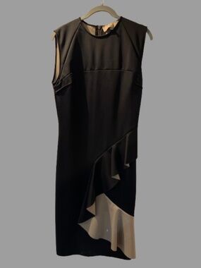 Black bodycon dress with ruffles - size 10